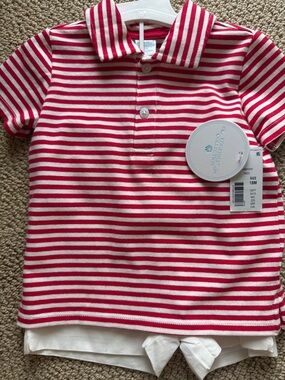 Edgehill Collection Red and White Striped Polo Romper